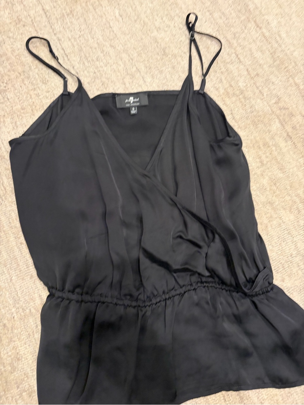 7 For All Mankind Black Satin Wrap-Front Cami